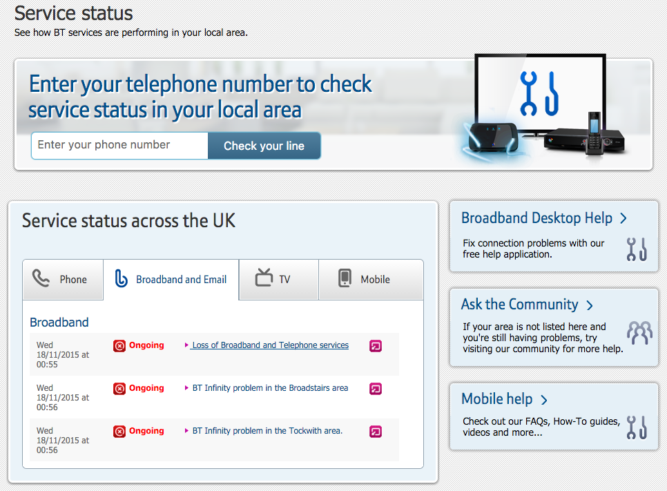 Status in desktop browser